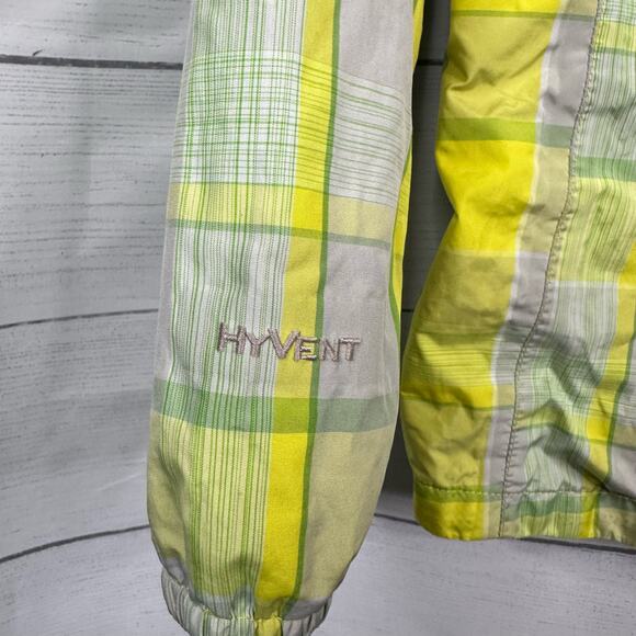The North Face Girls 14/16 Large Hyvent Hooded Rain Jacket Yellow Plaid Check - Picture 9 of 13